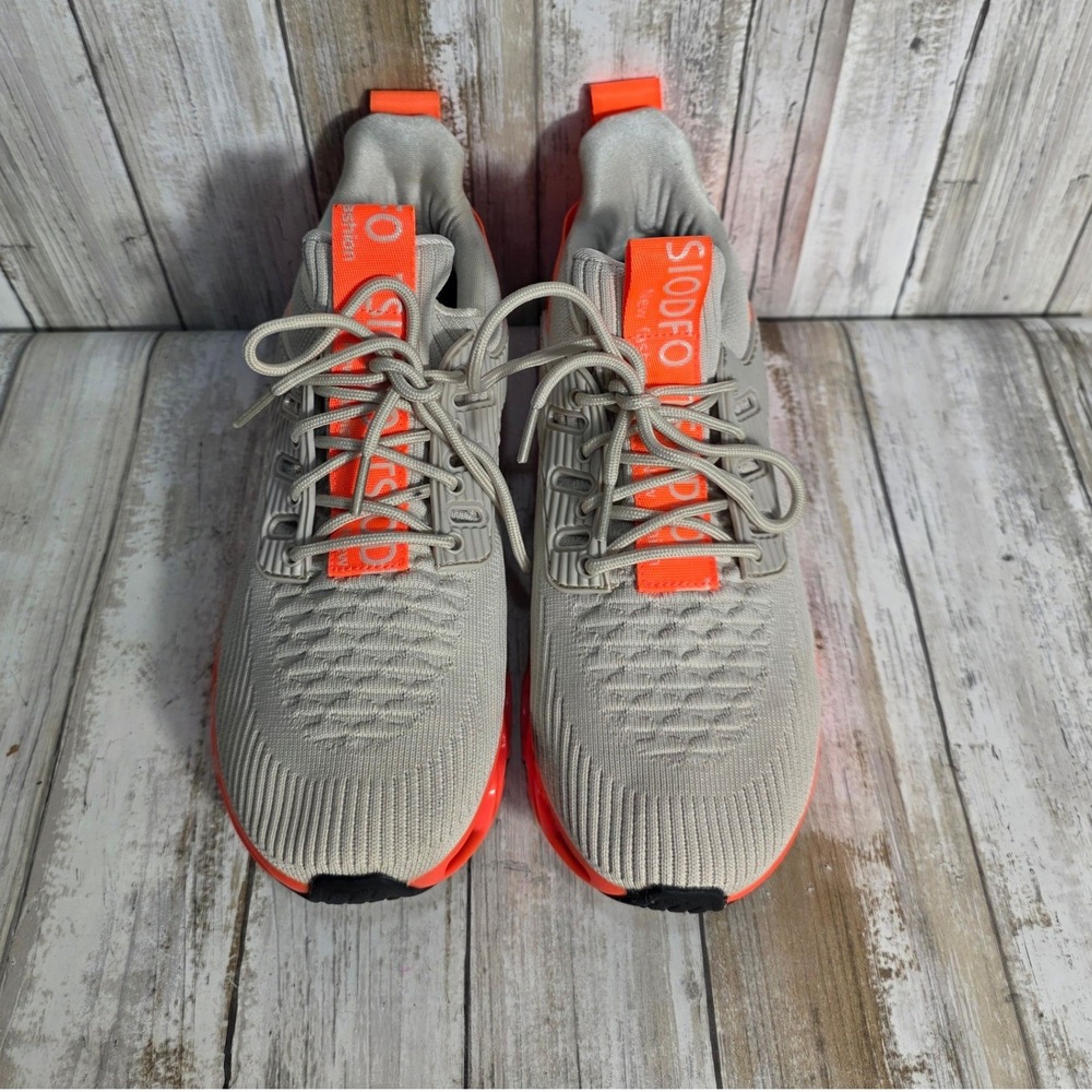 SIODFO Men's Blade Running Shoes Beige Neon Orange Knit Sneakers Size 39 US 8.5 - Picture 2 of 8